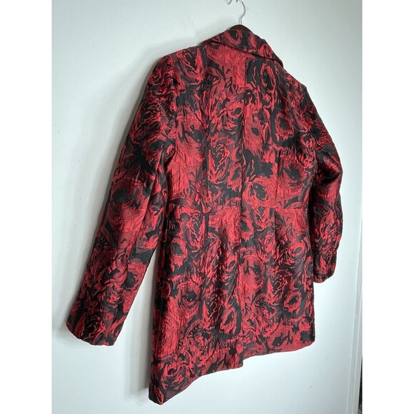 Chicos Tapestry Woven Rose Red Art Printed Blazer Jacket S 0 2/4 - Picture 5 of 8
